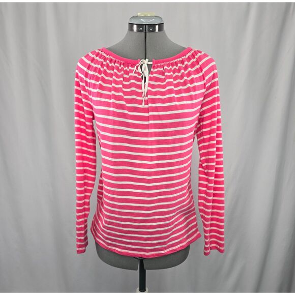 Women's Talbots Peasant Top Shirt Pink & White Stripe Long Sleeve Blouse Small - Picture 5 of 6